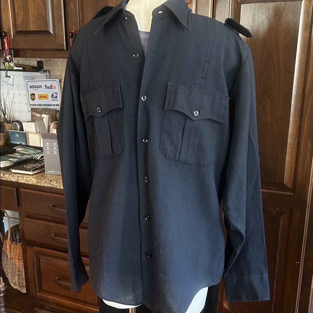 Vintage Flying Sz L Cross Men's Navy Button Down Uniform Shirt GVC